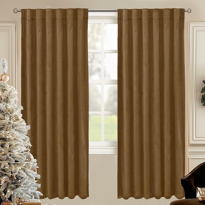 BGment Bronze Brown Velvet Blackout Curtains 72 Inches Long for Bedroom, Thick Thermal Insulated Room Darkening Elegant Curtains with Back Tab and Rod Pocket for Living Room, 2 Panels, 52 x 72 Inch