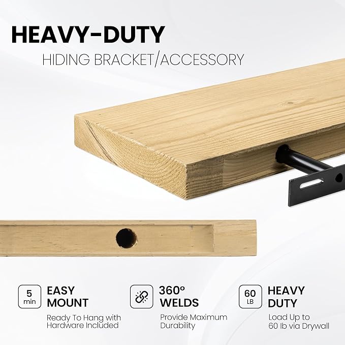 Fun Memories 55 Inch Reclaimed Wood Floating Shelves for Wall, 8 Inch Deep Extra Long Rustic Farmhouse Shelf with Invisible Brackets for TV Wall, Fireplace Mantel & Living Room, Natural