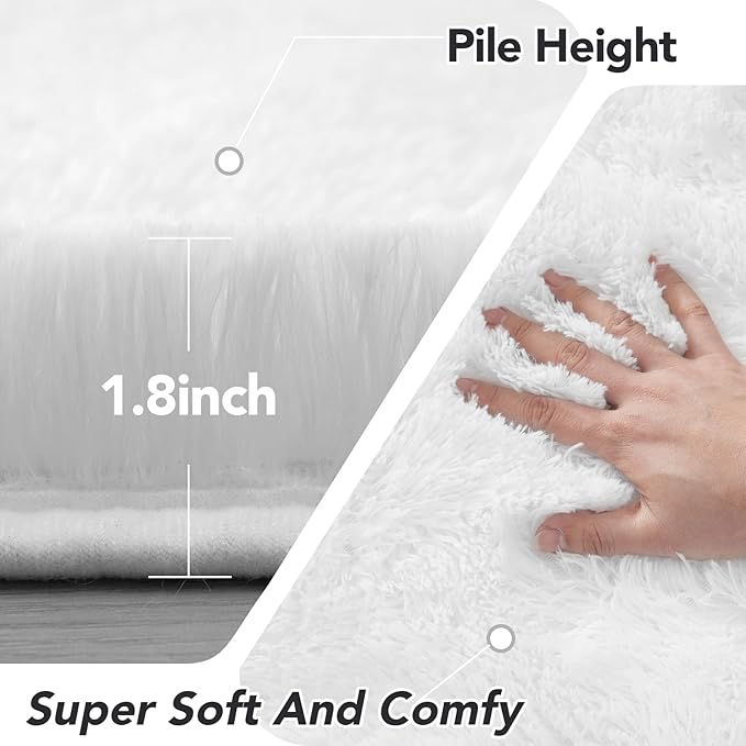 Round Fluffy White Rug 4x4ft: Ultra Soft Furry Girls Bedroom Carpet- Oval Plush Rug for Girls Room & Kids Room, Nursery (4ft, White)
