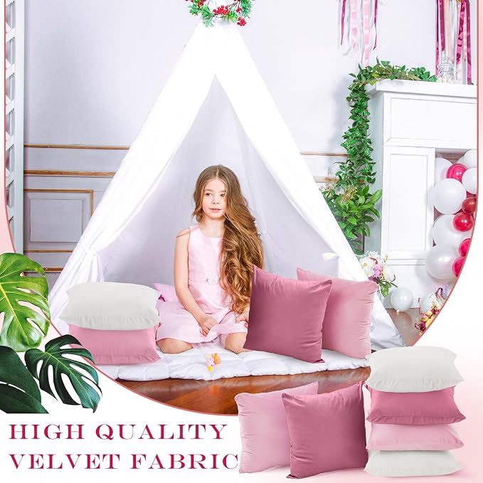 Berlune 6 Pcs Pink Picnic Velvet Throw Pillow Covers 18" x 18" White Coquette Cushion Cases Soft Pillowcase Coquette Party Accessories Couch Picnic Sofa Bed Chair Home Decor, No Inserts