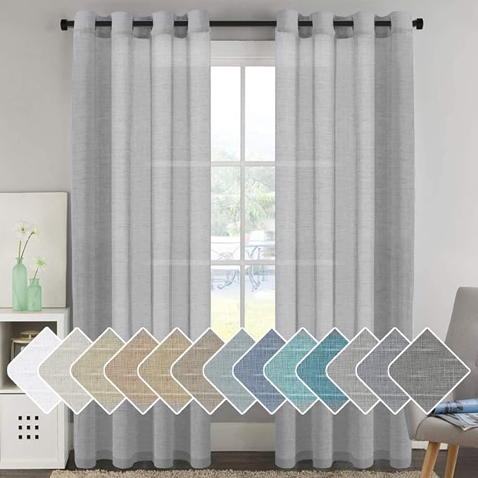 H.VERSAILTEX Linen Curtains Natural Linen Semi-Sheer Curtains 2 Panels Nickel Grommet Privacy Added Premium Soft Rich Material Drapes for Bedroom/Livingroom - 52x96 - Inch - Dove