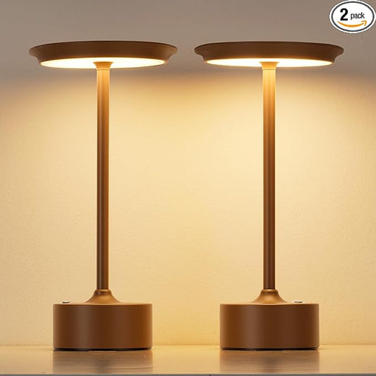 PUSU Rechargeable Table Lamps Set of 2, Brown Cordless LED 4000mAh Battery Desk Lamp, Stepless Dimming & 3 Color 2700K-6000K, Portable Lamp for Bedroom, Living Room, Restaurant, Outdoor, Night Light