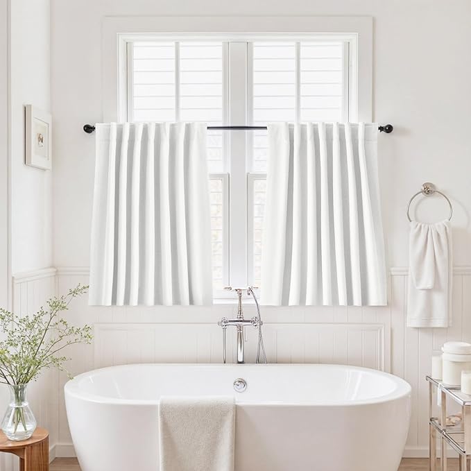 UHITECH Short Linen Blackout Curtains 30 Inches Length for Small Window Panels Back Tab/Rod Pocket Beige Black Out Curtains Basement Thermal Kitchen Drapes 2.5ft
