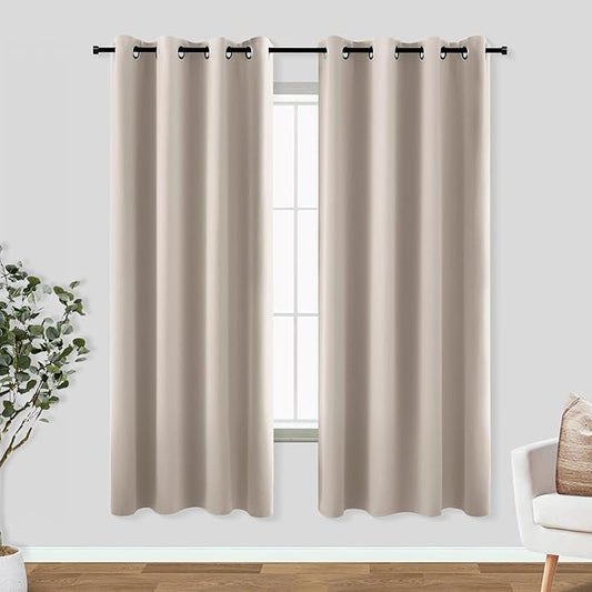 KOUFALL 52x63 Inch Length Tan Blackout Curtains for Living Room