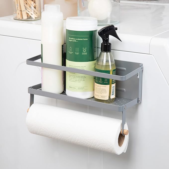 Household Essentials Metal Magnetic Spice Rack with Paper Towel Holder, Grey