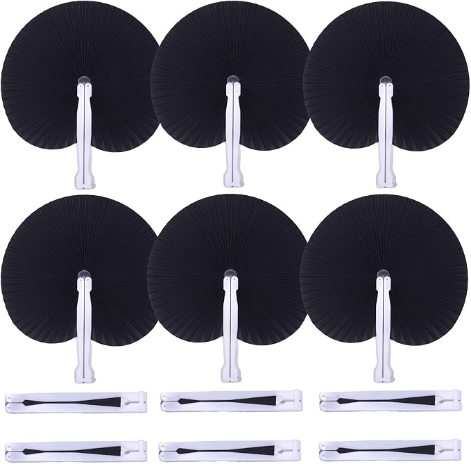 Bestage 20 Pieces Black Round Paper Fans | Foldable Handheld Fans for Women,Folding Hand Fans for Wedding,Bridal Guest,Church,Party Favors,Dancing,Birthday,DIY