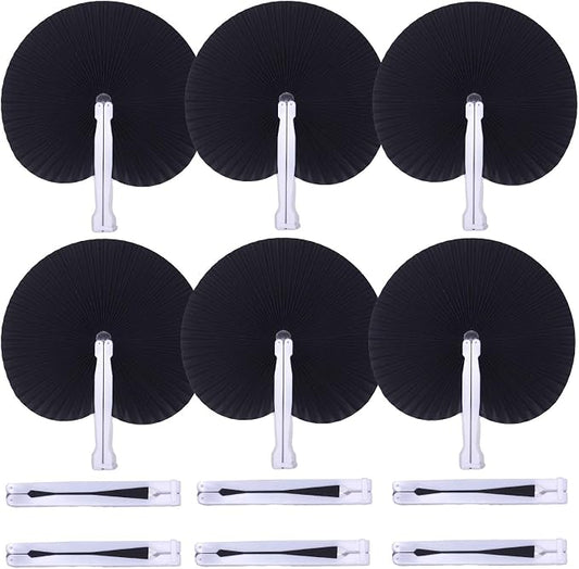 Bestage 20 Pieces Black Round Paper Fans | Foldable Handheld Fans for Women,Folding Hand Fans for Wedding,Bridal Guest,Church,Party Favors,Dancing,Birthday,DIY