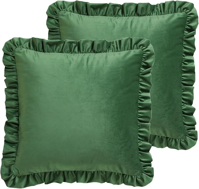 patdrea Designer Vintage Throw Pillow Covers 22"x22",Soft Velvet Durable Lumbar Pillows Cover,Farmhouse Decorative Pillow for Bed Living Room Car Outdoor Set (2 Pack Olive Green Square)
