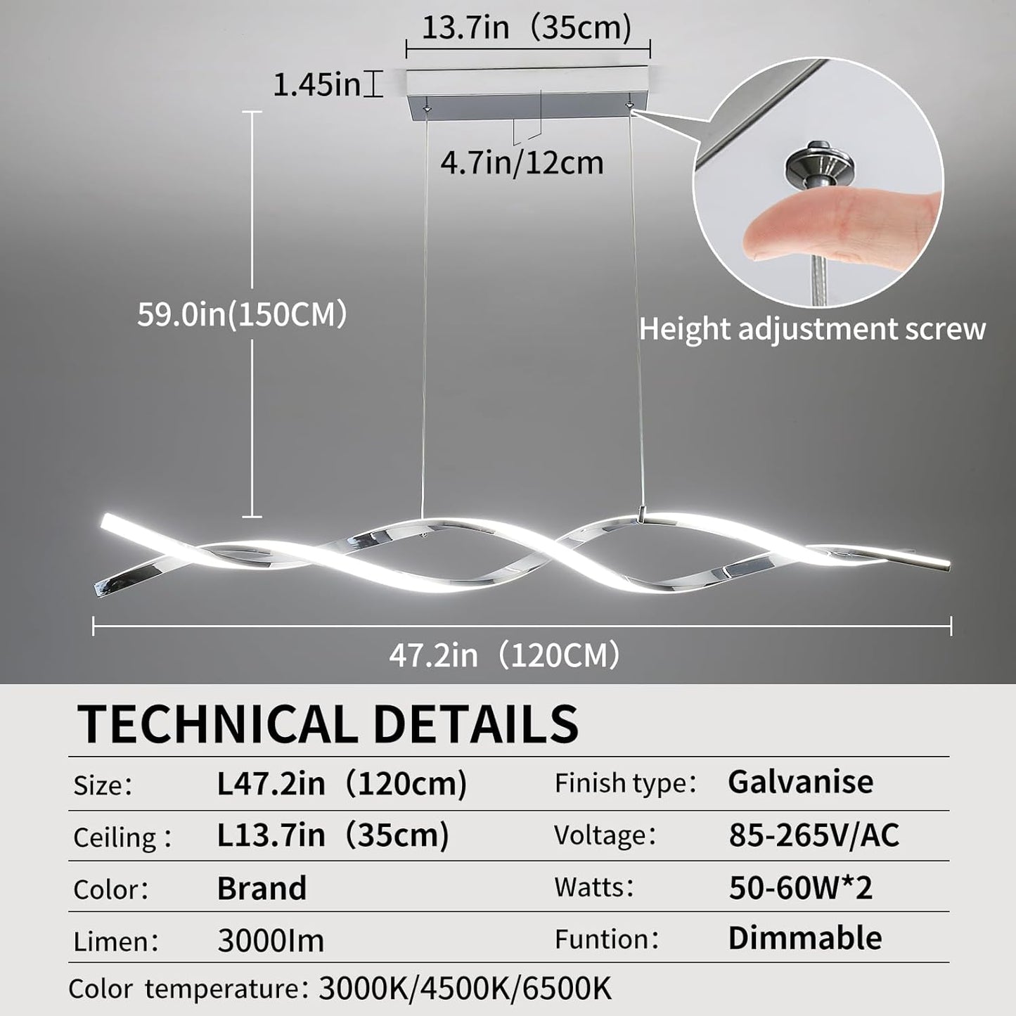 Modern Ceiling Chandelier Light, Acrylic Anti Flicker Pendant Lamp with Remote Control Dimmable 3 Color Mode & Brightness (Warm Cool Neutral Light) for Kitchen Bar