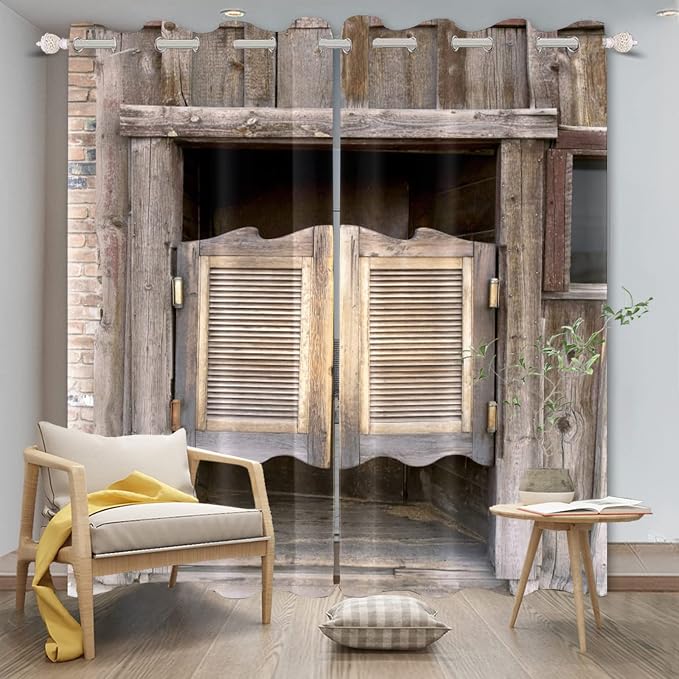Rustic Curtains Antique Old Wooden Barn Door Window Curtains Vintage Wood Plank Aged Door Garage Door Abandoned Farmhouse Rural Farm Living Room Bedroom Window Drapes,42x84 inch,2 Panels