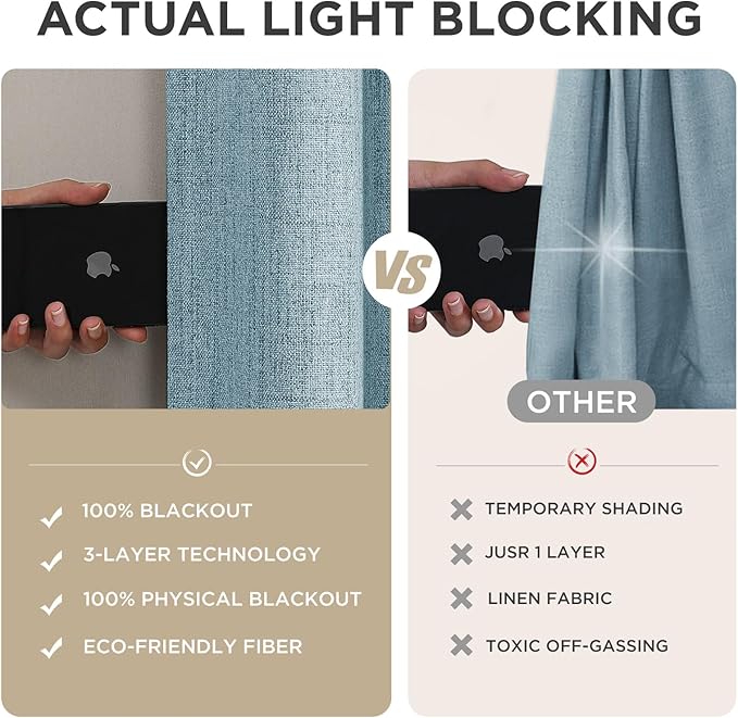 Joydeco Blackout Curtains for Bedroom - 100% Light Blocking 2 Panels Sky Blue Drapes 42" W x 90" L, Thermal Insulated Room Darkening Curtains, Linen Textured for Living Room, Rod Pocket & Back Tabs
