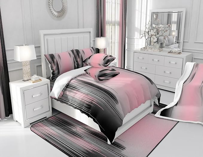 jejeloiu Pink and Black Curtains for Bedroom Living Room (2 Panels, 42 x 84 Inch) Modern Art Blackout Curtains for Kids Adults Messy Rust Darkening Drapes Gradient Stryle Window Treatments