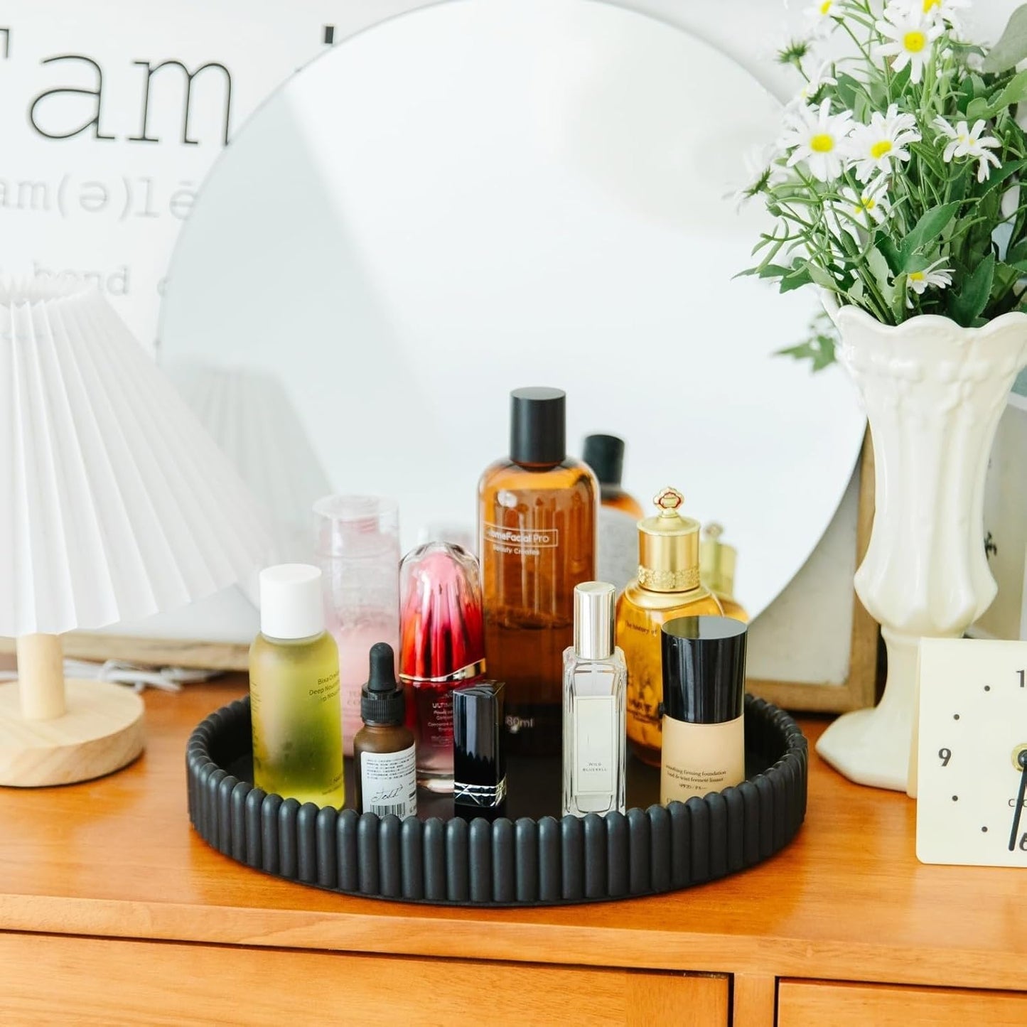 11.8in Decorative Tray for Coffee Table Decor- Modern Oval Concrete Tray for Home Decor- Minimalist Handcrafted Centerpieces Tray for Living Room, Kitchen Dining Table, Entryway (Black)