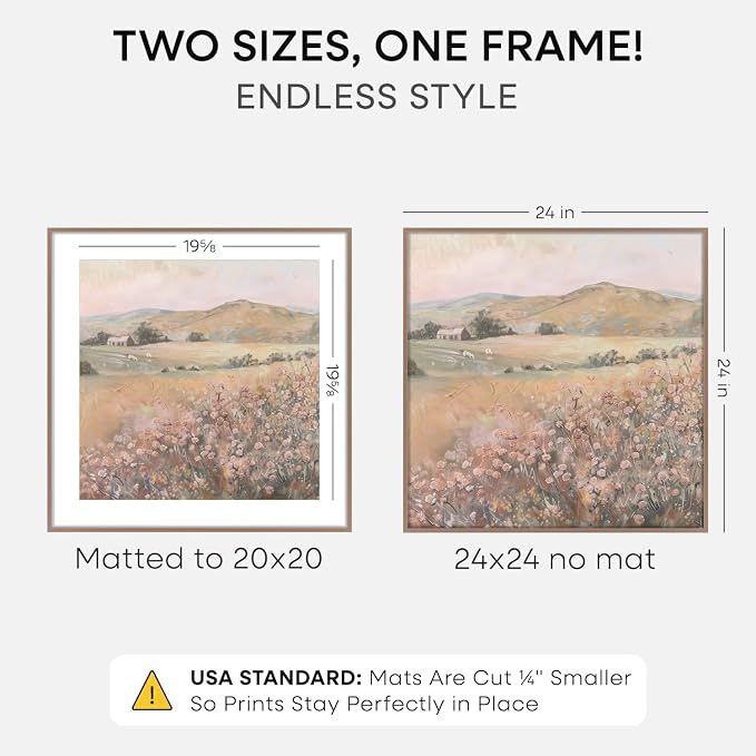 Homeforia 24x24 Picture Frame Mocha, High End Metal 24 x 24 Large Square Poster Frame Matted to 20 x 20 in Photo, 24by24 Thin Mocha Frames with Mat 20x20 inch Print, Tempered Glass, Wall Kit, Set of 1