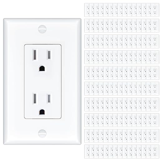 Amico Standard Electrical Outlets, Tamper Resistant, 2-Pole 3-Wire Wall Outlet, 125V/1875W, NEMA 5-15R, Wall Plates and Screws Included, for Home and Business, White, UL Listed, 15 Amp, 150 Pack
