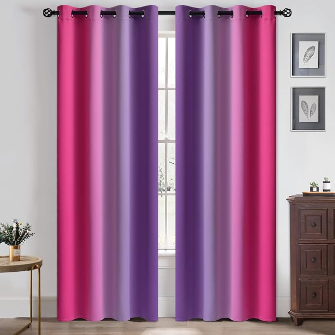 Yakamok Ombre Pink and Purple Curtains for Bedroom, Gradient Room Darkening Curtains, Grommet Thermal Insulated Light Blocking Window Drapes/Curtain for Living Room,52 x 84 Inch,2 Panels