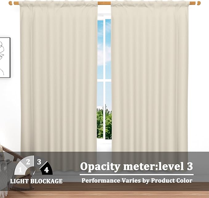 Renaiss 42 x 96 Inch Cream Nursery Bedroom Window Curtains Girls Baby Room Thermal Insulated Noise Reduction Light Filtering Curtains Linen Texture Rod Pocket Back Tab Spring Window Drape 2 Panels