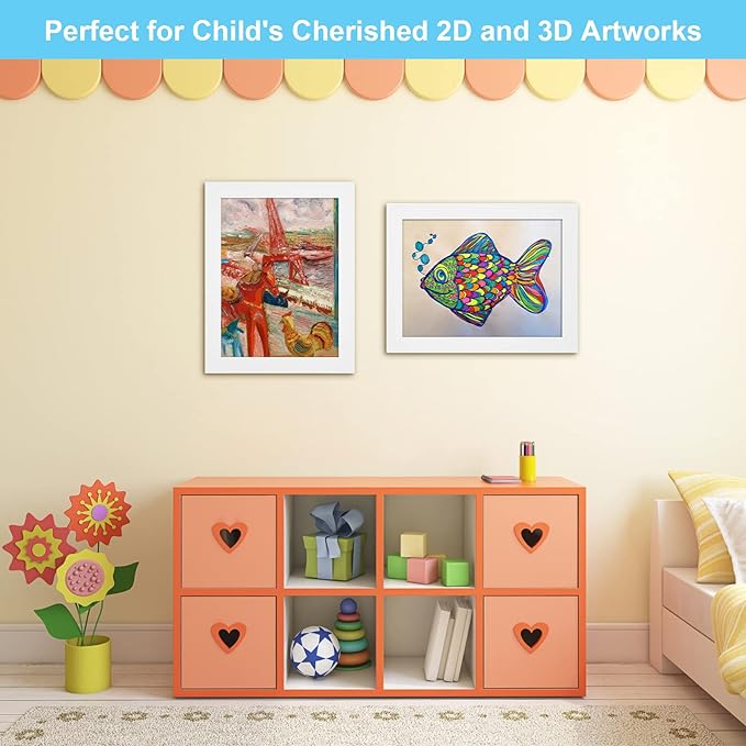 [2Pack] Kids Art Frames, 9x12 Front Opening Kids Artwork Frames Changeable, White Artwork Display Storage Frame for Wall, Holds 50 Pcs, for 3D Picture, Crafts, Children Drawing, Hanging Art, Portfolio