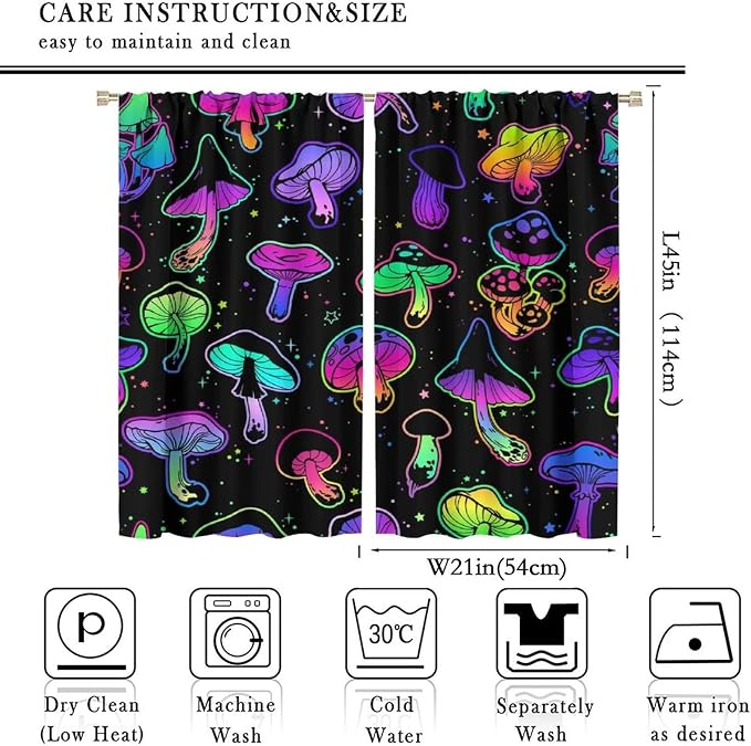 Mushroom Blackout Curtains Colorful Cartoon Plant Print Window Treatments for Bedroom Living Room Kitchen Fantasy Psychedelic Mushroom Window Drapes 2 Panels Set,Total Size 42 x 45 Inch