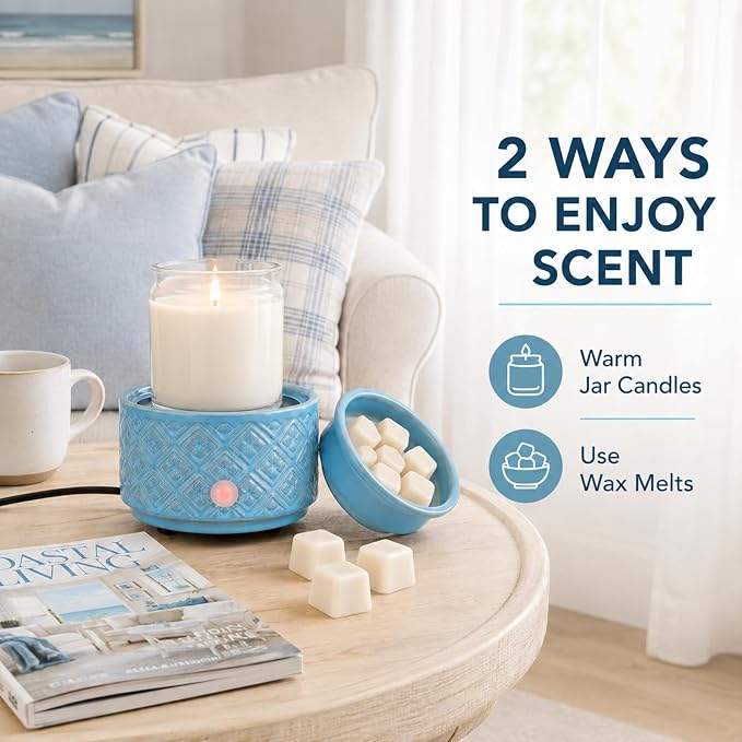 Wax Melt Warmer for Scented Wax,3-in-1Ceramic Wax Warmer Fragrances Candle Oils, Home Fragrance Burner,Electric Candle Warmer Perfect Christmas Gifts for Mom Women(Blue)