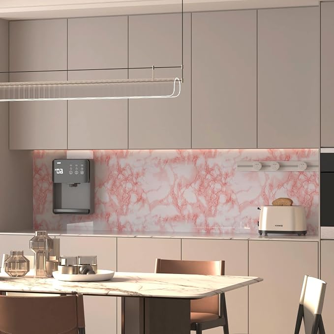 Extra Wide Marble Contact Paper Granite Peel and Stick Wallpaper Pink Glossy 31.5x354 inch Countertop Contact Paper for Kitchen Bathroom Self-adhesive Waterproof Decorative Film Marble Vinyl Wrap