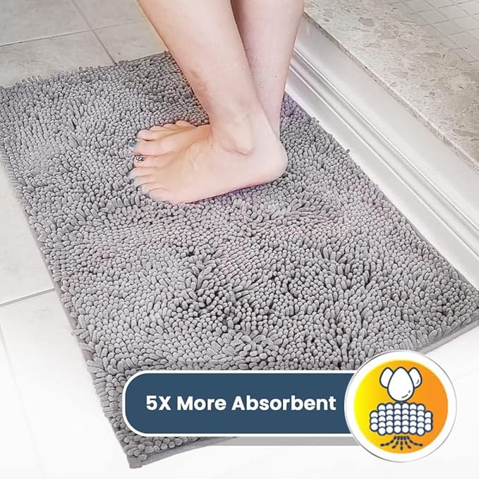 Muddy Mat® | Super Water Absorbent Door Mat Indoor, Microfiber Quick Dry Chenille Entryway Rug, Slip Resistant Front Door Mat, Indoor Mats for Entryway, Machine Washable Pet Rug, Grey 3ft x 3ft