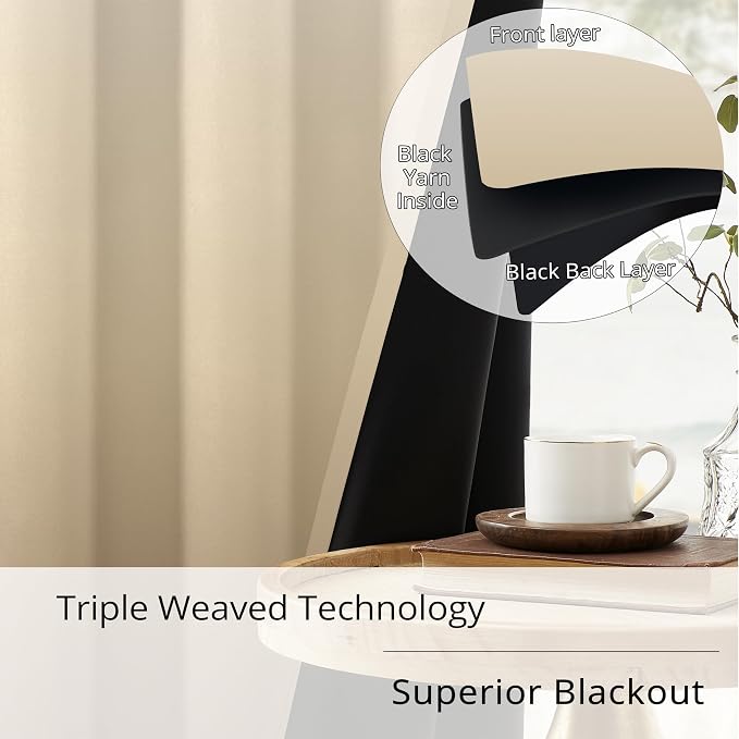 Wood Tone Gradient Blackout Curtains, 100% Blackout, Nordic Minimalist Thermal Insulated Noise Reducing Drapes, 2 Panels, Each W52xL84