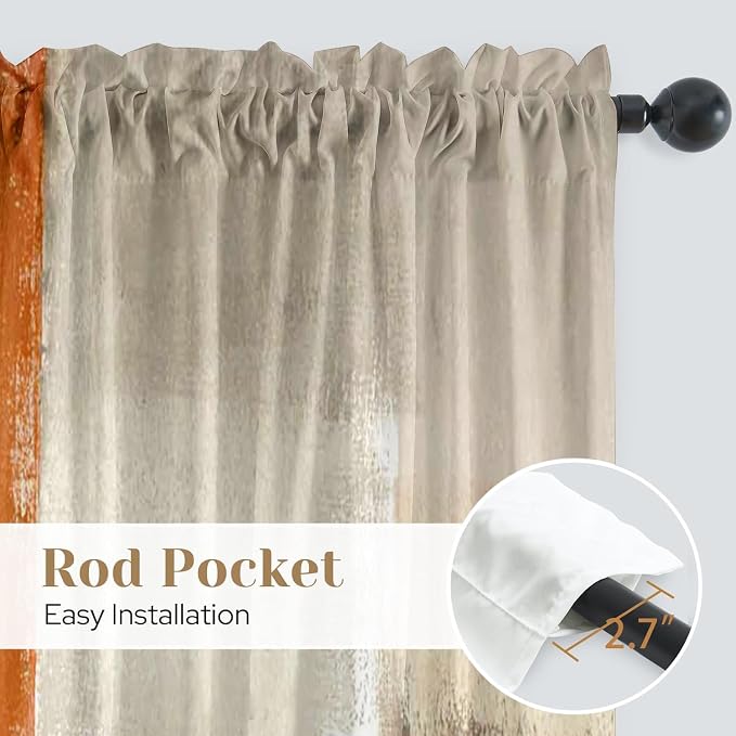 Orange Grey Curtains for Living Room Multicolor Checkered Curtains 63 Inch Length 2 Panels Set, Abstract Geometry Art Window Curtains Bedroom Drapes Rod Pocket