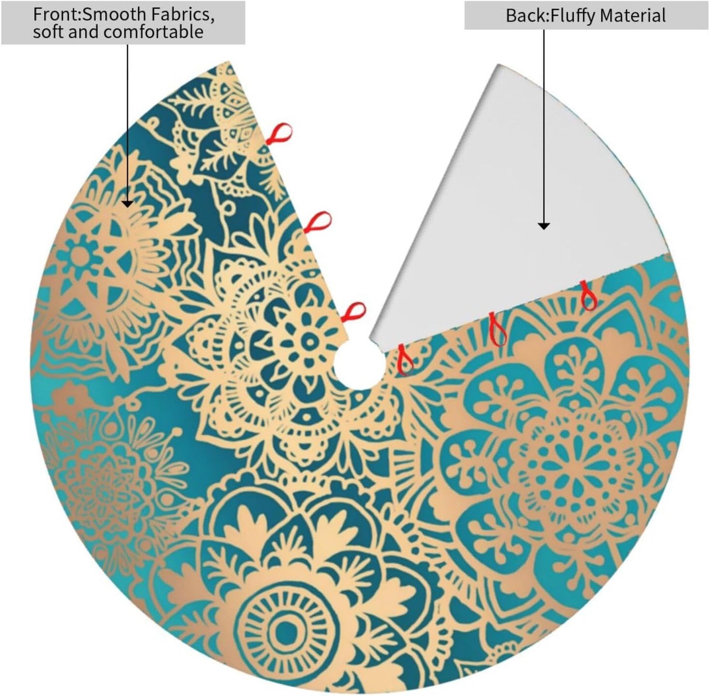 36" Large Christmas Tree Skirt, Elegant Teal Green Mandala Pattern Pattern Tree Mat Base Cover for Xmas Festive Holiday Party Decoration Ornaments