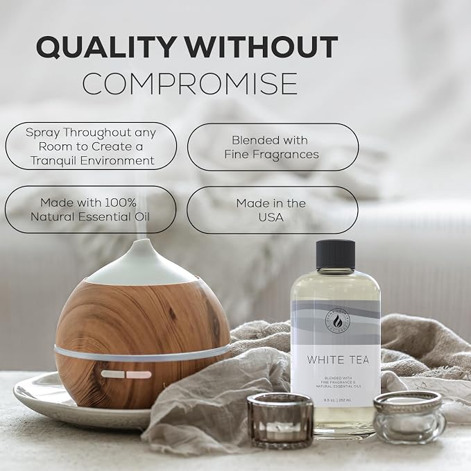 Aroma Country White Tea Luxury Diffuser Oil Refill (8.5 Fl Oz) | Hotel-Inspired • Long-Lasting Home Fragrance • for Aromatherapy, Reed Diffusers, Diffuser Machines & Room Sprays