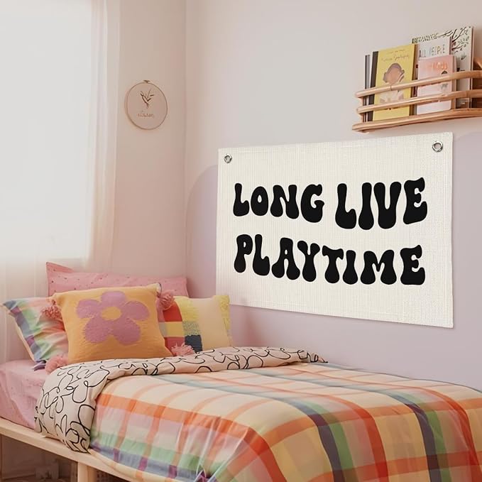 Playroom Decor, Play Room Wall Decor, Long Live Playtime Banner, Boyhood Banner Wall Hanging Banner Flag for Toddler Boy Kids Room Nursery Playroom 20x30