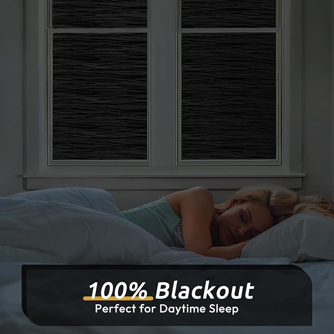 rabbitgoo Blackout Window Film, Sun Light Blocking Window Black Out Cover for UV Reduction, Removable Tint Room Darken Heat Control Frosted Glass Sticker for Home, Black, 17.5 x 78.7 Inches