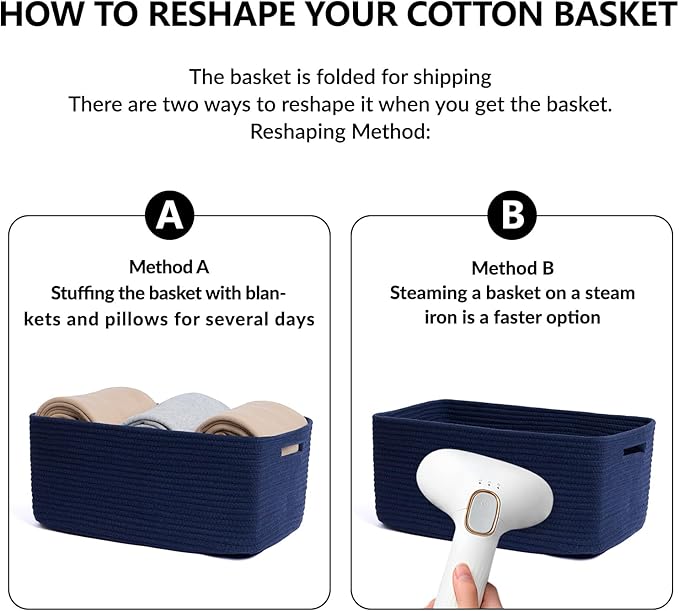 MiniArk Large Storage Baskets for Organizing, Closet Shelf Baskets for Clothes Blanket Towels, Baby Nursery, Toy Bins Box, Woven Rope Baskets, 17 x 13 x 7.5”, 4 Packs Navy Blue