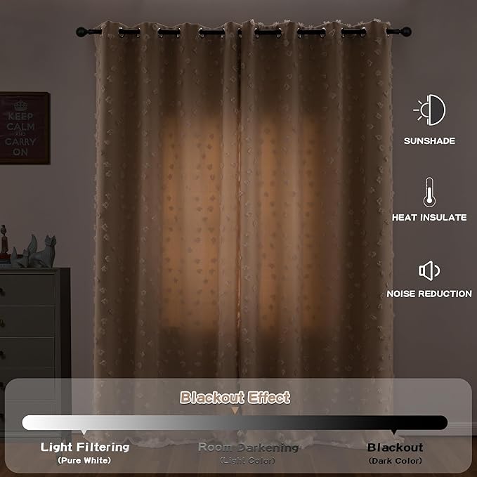 MYSKY HOME Beige Curtains for Bedroom 90 Inches Long Living Room Curtain with Beige Pom Pom Sheer for Dining Room Grommet Double Layer Nursery Curtain Toddler Room Darkening Window Drapes 52 Wide