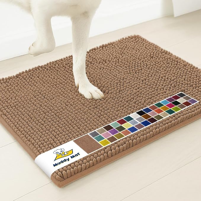 Muddy Mat® | Super Water Absorbent Door Mat Indoor, Microfiber Quick Dry Chenille Entryway Rug, Slip Resistant Front Door Mat, Indoor Mats for Entryway, Machine Washable Pet Rug, Mocha 32" x 70"