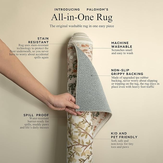 Machine Washable Rugs for Living Room: 9x12 Bedroom Rug Vintage Area Rug Stain Resistant Non Slip Low Pile Lightweight Soft Carpets for Living Room Dining Room Kitchen Nursery Kids Room Indoor
