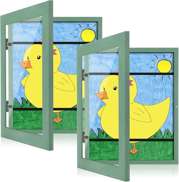 [2-Pack] Kids Art Frames, 8.5x11 Front Opening Kids Artwork Frames Changeable, Olive Green Artwork Display Storage Frame for Wall, Holds 50 Pcs, for 3D Picture, Crafts, Children Drawing, Hanging Art,