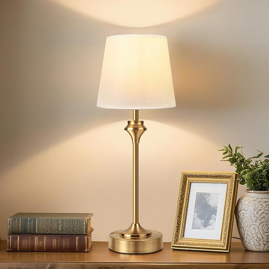 NIORSUN 10.2" Portables Cordless Table Lamp, Battery Operated Lamp,Small Bedside Table Lamp with Warm White,3 Way Dimmable Touch Desk Lamp for Living Room Restaurant Bedroom (Gold)