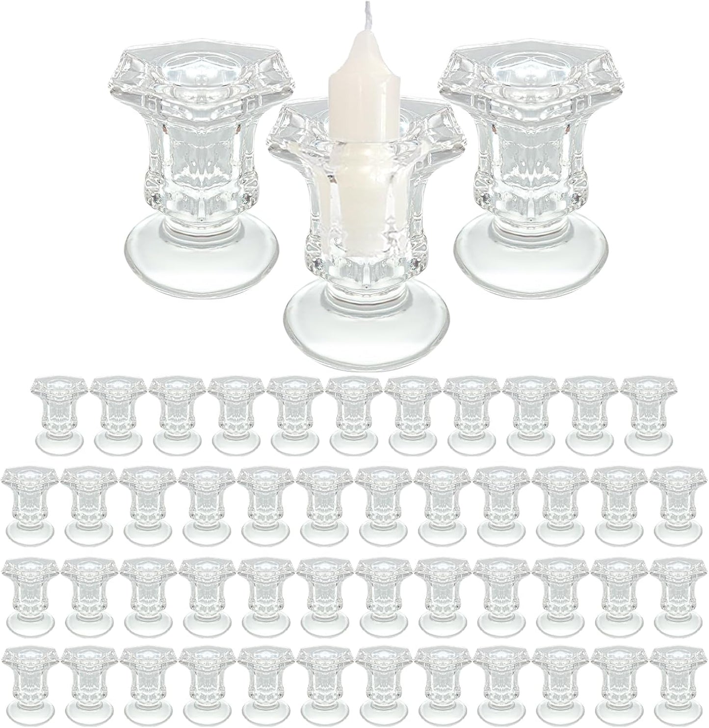 50 Pieces Glass Taper Candle Holders Bulk Clear Glass Taper Candlestick Holders for Wedding Table Centerpiece Party Decoration 2.2 Inch