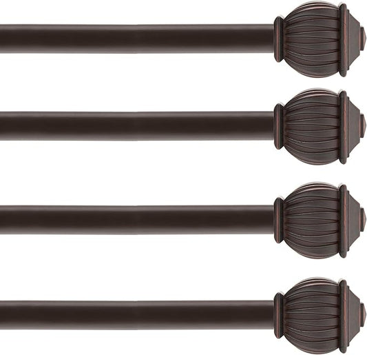 Kenney KN71713 Beckett Soft Square End Standard Decorative Window Curtain Rod, 48-86" Adjustable Length, Weathered Brown Finish, 5/8" Diameter Steel Tube, 4-Pack