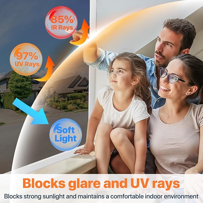 Bloss One Way Privacy Window Film, Reflective Window Tint for Home, Daytime Privacy Film See Out Not in, Sun Blocking Anti UV Windows Coverings with 3 Tools (Black Silver, 35.4"x118.1")