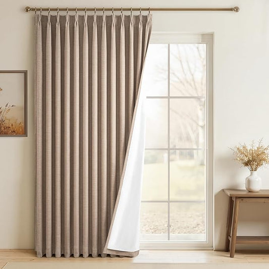 100% Blackout Curtains for Bedroom 84 Inches Long,Textured Linen Pinch Pleated Linen Black Out Advanced Curtains 1 Panels Set,Thermal Insulated Farmhouse Curtains for Living Room Track System