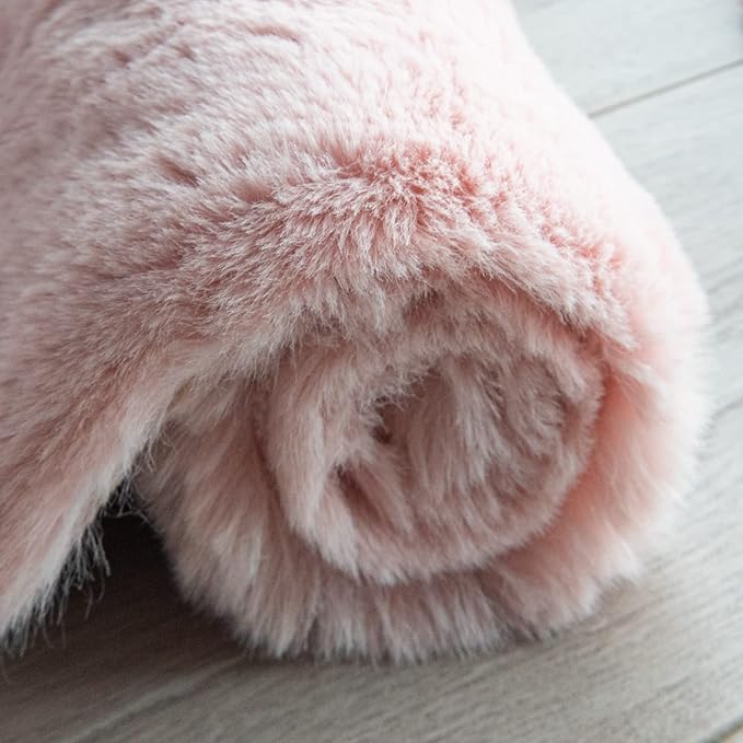 ORINOVA Small Pink Fuzzy Faux Rabbit Shaggy Fur Rug Furry Washable Runner Rug 2x6 Fluffy Rugs for Bedroom Living Room Nursery Rugs Teen Room Décor