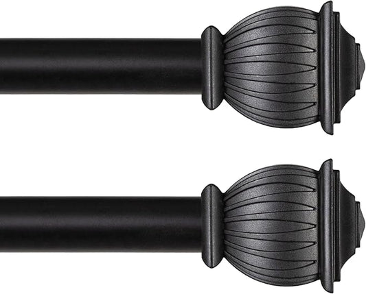 Kenney KN71709 Beckett Soft Square End Standard Decorative Window Curtain Rod, 48-86" Adjustable Length, Black Finish, 5/8" Diameter Steel Tube, 2-Pack