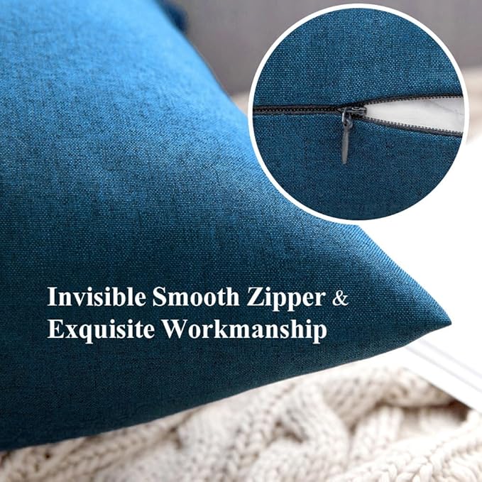 MIULEE Pack of 2 Decorative Outdoor Solid Waterproof Throw Pillow Covers Faux Linen Garden Farmhouse Coastal Cushion Cases for Summer Patio Tent Balcony Couch Sofa 18x18 Inch Blue
