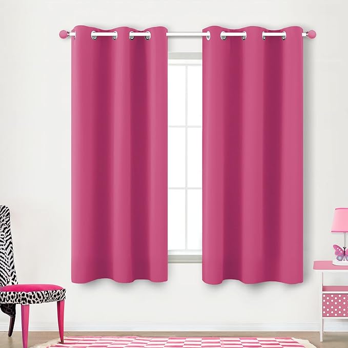 KOUFALL Hot Pink Blackout Curtains for Living Room 34 by 45 Inches Long