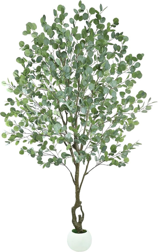 Caxchiling Large Artificial Eucalyptus Tree 7FT, Fake Tree for Indoor Outdoor, Lifelike Tall Floor Plants with Heavy Trunk and Ball-Shaped Pot, Home Office Decor Living Room Bedroom Doorway Hallway