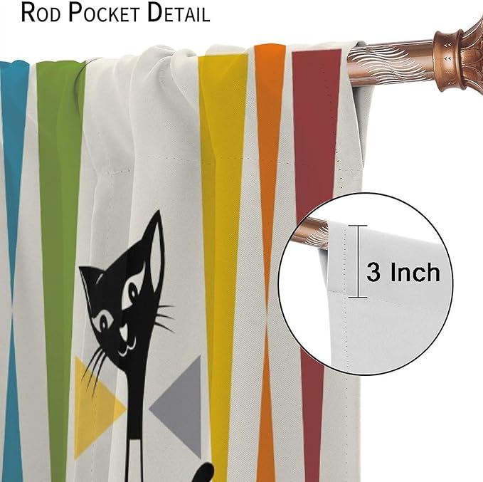JESTRONRY Mid Century Style Curtains,Black Cat Modern Abstract Geometric Vintage Colorful Shape Pattern Theme Home Fabric Living Room Bedroom Kitchen Bathroom Decor 42x63in