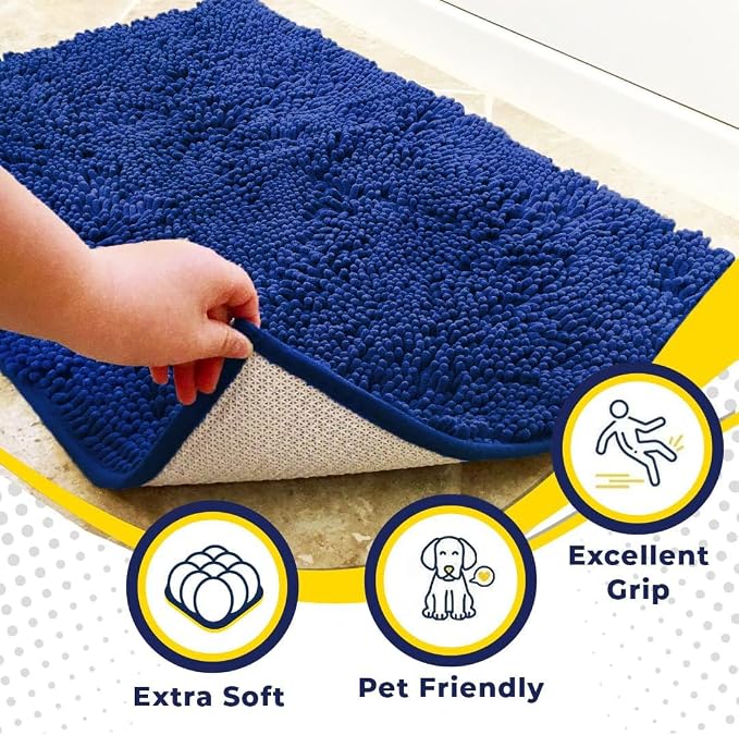 Muddy Mat® | Super Water Absorbent Door Mat Indoor, Microfiber Quick Dry Chenille Entryway Rug, Slip Resistant Front Door Mat, Indoor Mats for Entryway, Machine Washable Pet Rug, Royal Blue 24" x 72"