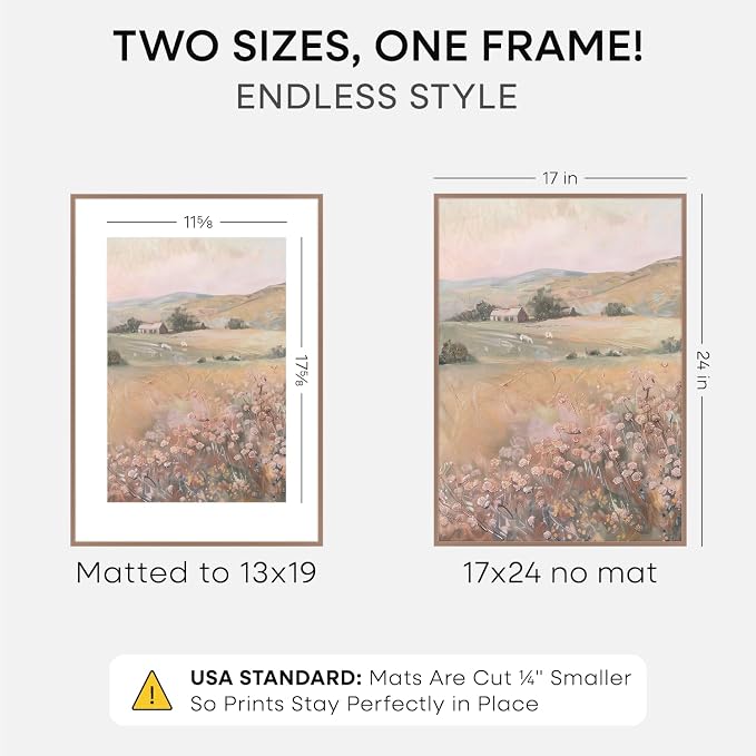 Homeforia 17x24 Picture Frame Mocha, High End Metal 17x24 Poster Frames with Mat 13x19 Photo, 17 x 24 Mocha Frame Matted to 13 by 19 Print, 24by17 Thin Hanging Frames, Tempered Glass, Wall Kit, Set of 1